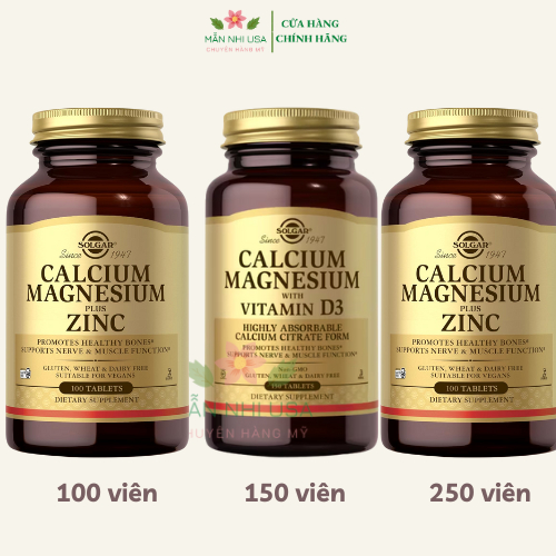 Viên Calcium & Magnesium from Solgar plus Zinc or Plus D3 hàng Mỹ.