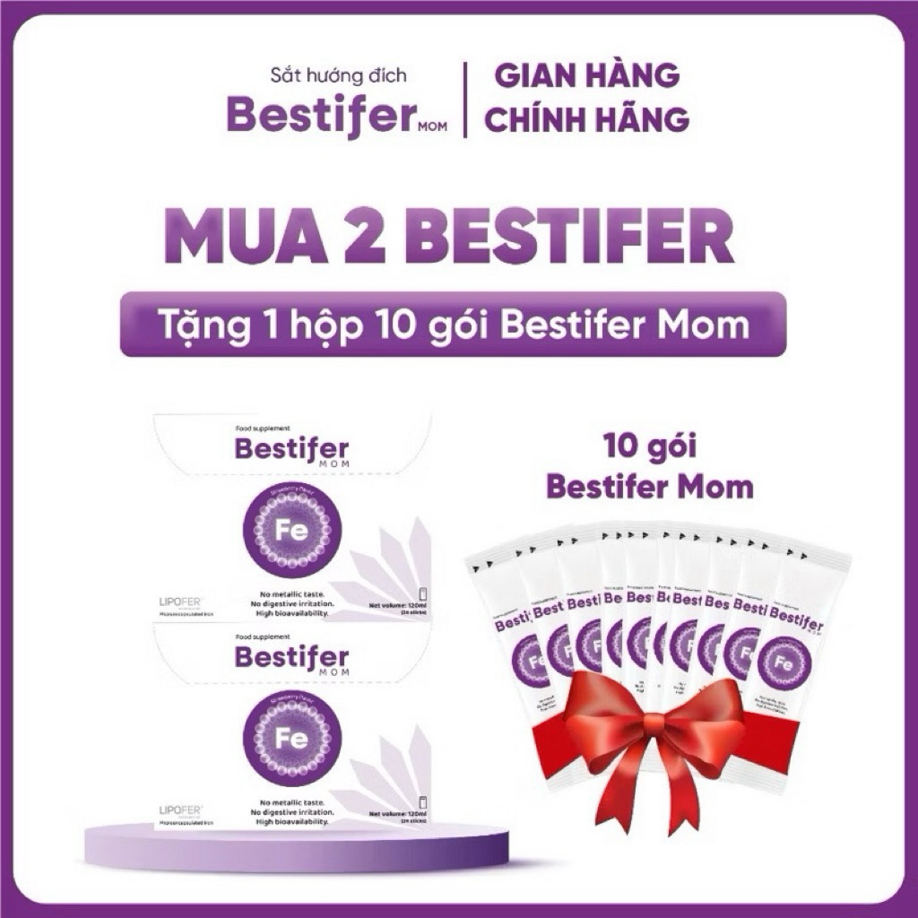 [Mua 2h tặng 10 goi lẻ] Comba 2h Sắt Bestifer 24gói - Tặng 10 gói Sắt Bestifer - Cải thiện thiếu máu