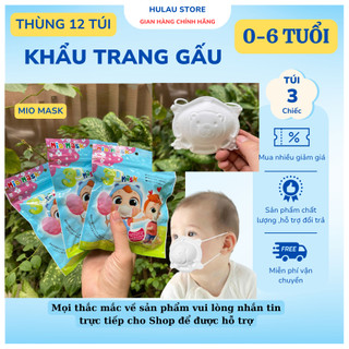 ( Thùng 12 túi 36 chiếc) Khẩu trang gấu Mio Mask cho trẻ nhỏ từ 0 đến 6 tuổi chất liệu mềm mịn quai đeo co giãn