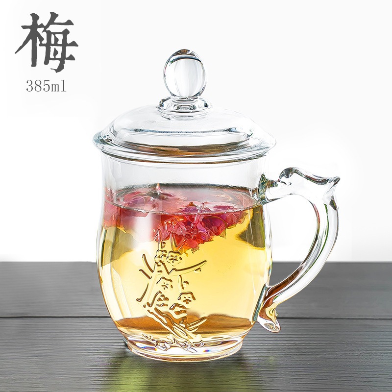 [CỐC NẮP] CỐC UỐNG TRÀ THỦY TINH CÓ NẮP ĐẬY THƯƠNG HIỆU RED CHERRY 380ML, CỐC THỦY TINH CÓ NẮP ĐẬY T