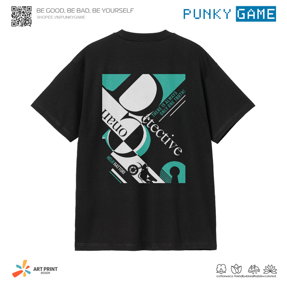 Áo thun Unisex Detective Conan Heiji Hattori Digital Color Art Cotton 100% ngắn tay