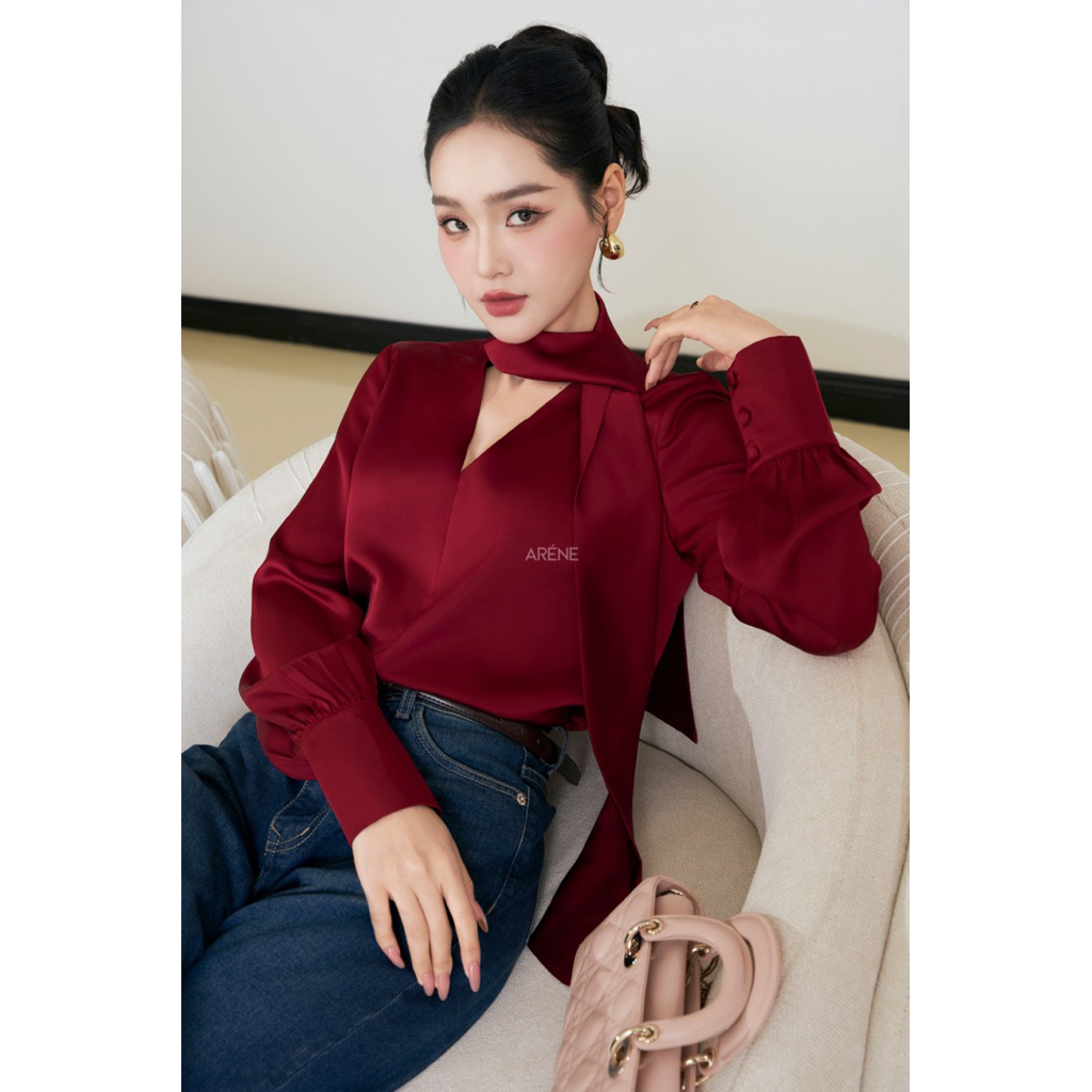 Sơmi lụa cổ nơ cao cấp thanh lịch thời thượng ARÉNE AS033 | BigBuy360 - bigbuy360.vn
