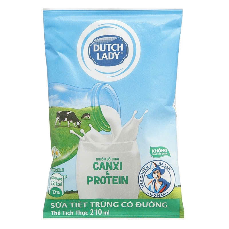 COMBO 10  Túi SỮA BỊCH Dutch Lady các vị 180m, dâu, ít đường, socola, không đường