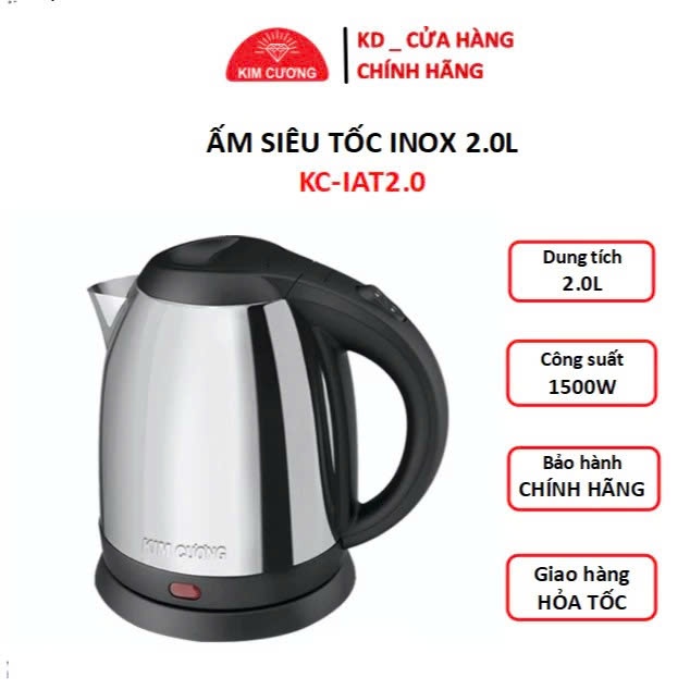 Ấm Đun Nước Siêu Tốc Inox 2 Lít Kim Cương KC-IAT2.0