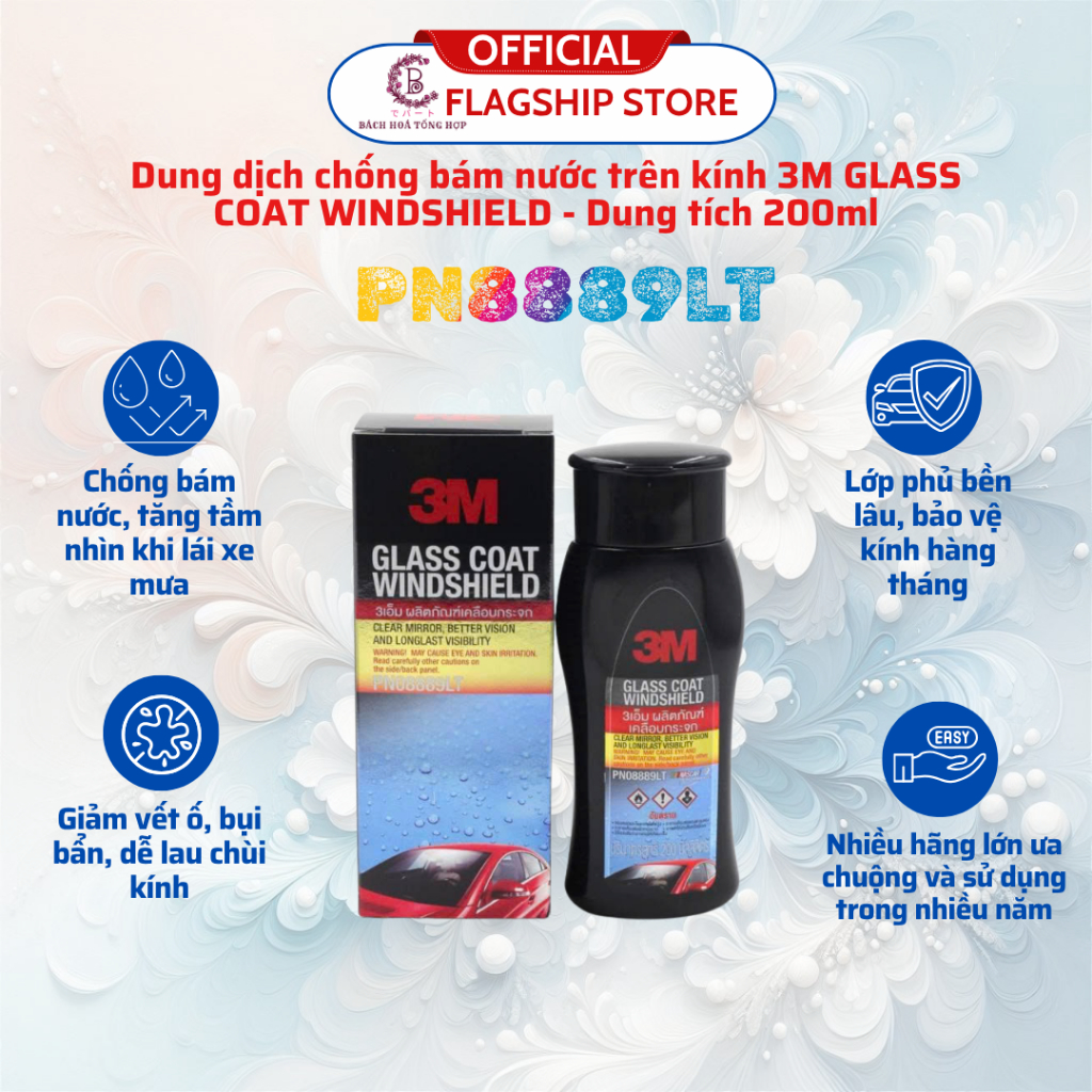 3M Dung dịch chống bám nước kính lái ô tô Glass Coat Windshield PN8889LT - Dung tích 200ml