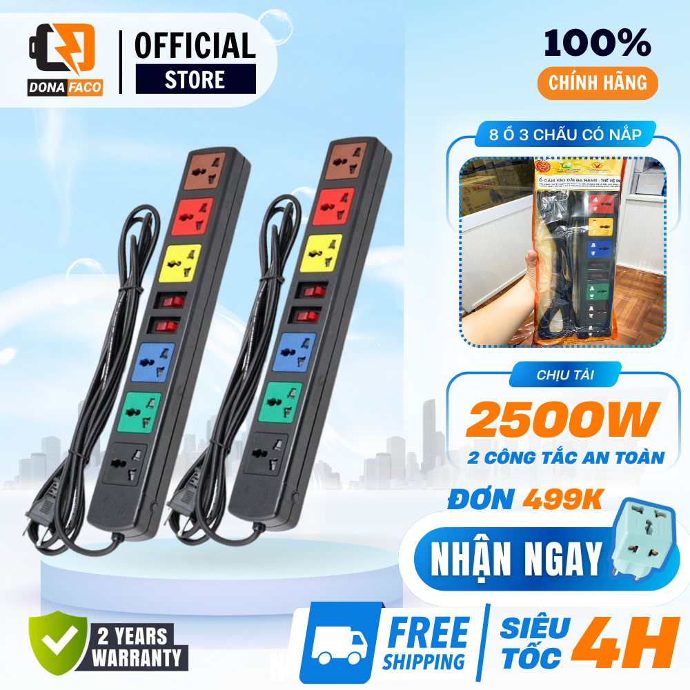 Ổ Cắm Điện Đa Năng 6 Lỗ 3 chấu LIOA 6d52n công xuất 2200W dây dài 3m và 5m chịu tải tốt