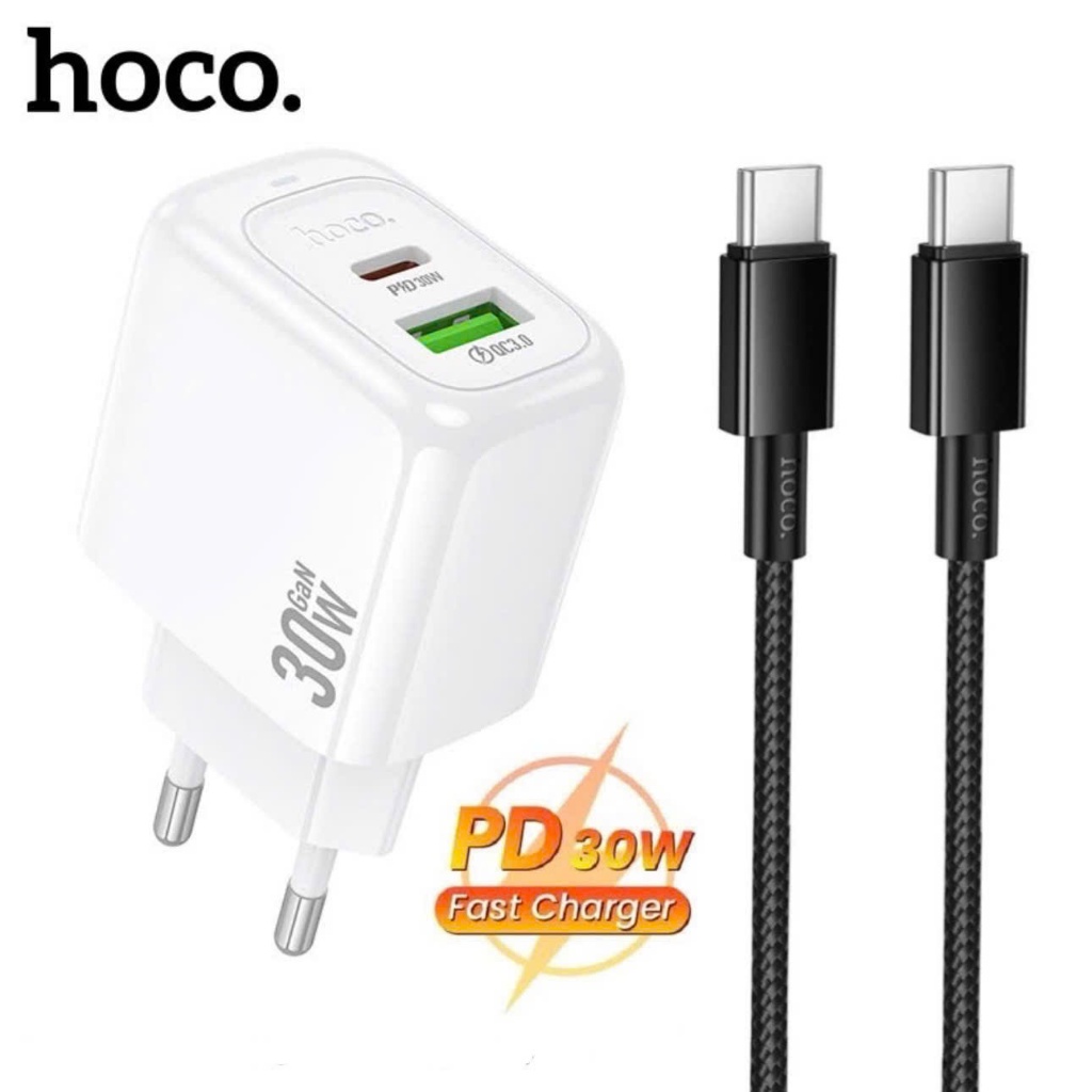 Cốc sạc nhanh 30W công nghệ gan dùng cho phone 17 16 15 ... Hoco Củ PD30W 2 cổng TypeC + USB