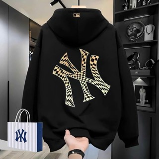  Áo Hoodie MLB  Lót Lông Cáo - Mũ To Hai Lớp Form vừa  áo HĐ nam nữ  - HĐ  NY caro VÀNG 