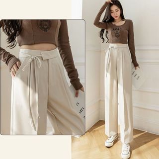 Quần Tây ống rộng phối dây thắt nơ chất RUBY mềm mịn mát. Quần Culottes cạp cao tôn dáng phong cách Hàn Quốc 534