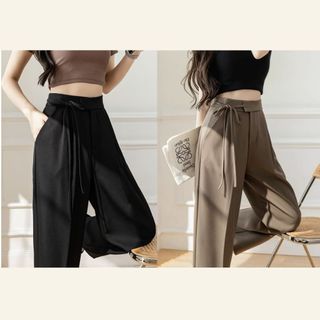 Quần Tây ống rộng phối dây thắt nơ chất RUBY mềm mịn mát. Quần Culottes cạp cao tôn dáng phong cách Hàn Quốc 534