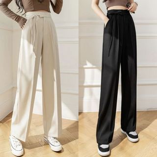 Quần Tây ống rộng phối dây thắt nơ chất RUBY mềm mịn mát. Quần Culottes cạp cao tôn dáng phong cách Hàn Quốc 534