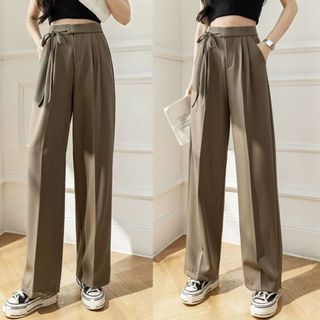 Quần Tây ống rộng phối dây thắt nơ chất RUBY mềm mịn mát. Quần Culottes cạp cao tôn dáng phong cách Hàn Quốc 534
