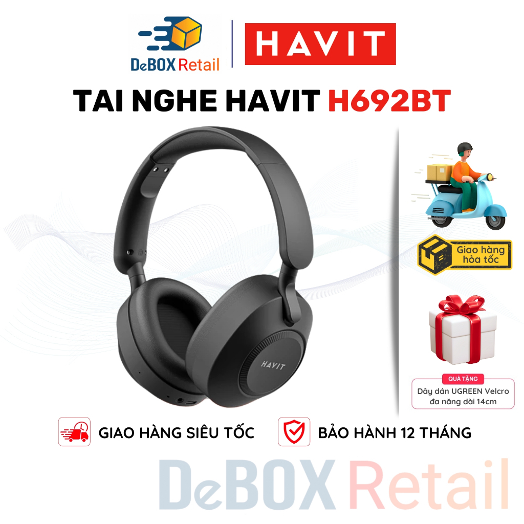 Tai nghe Bluetooth Headphone Havit H692BT | Chống ồn chủ động ANC | Xuyên Âm | Kết Nối 2 Thiết Bị | 