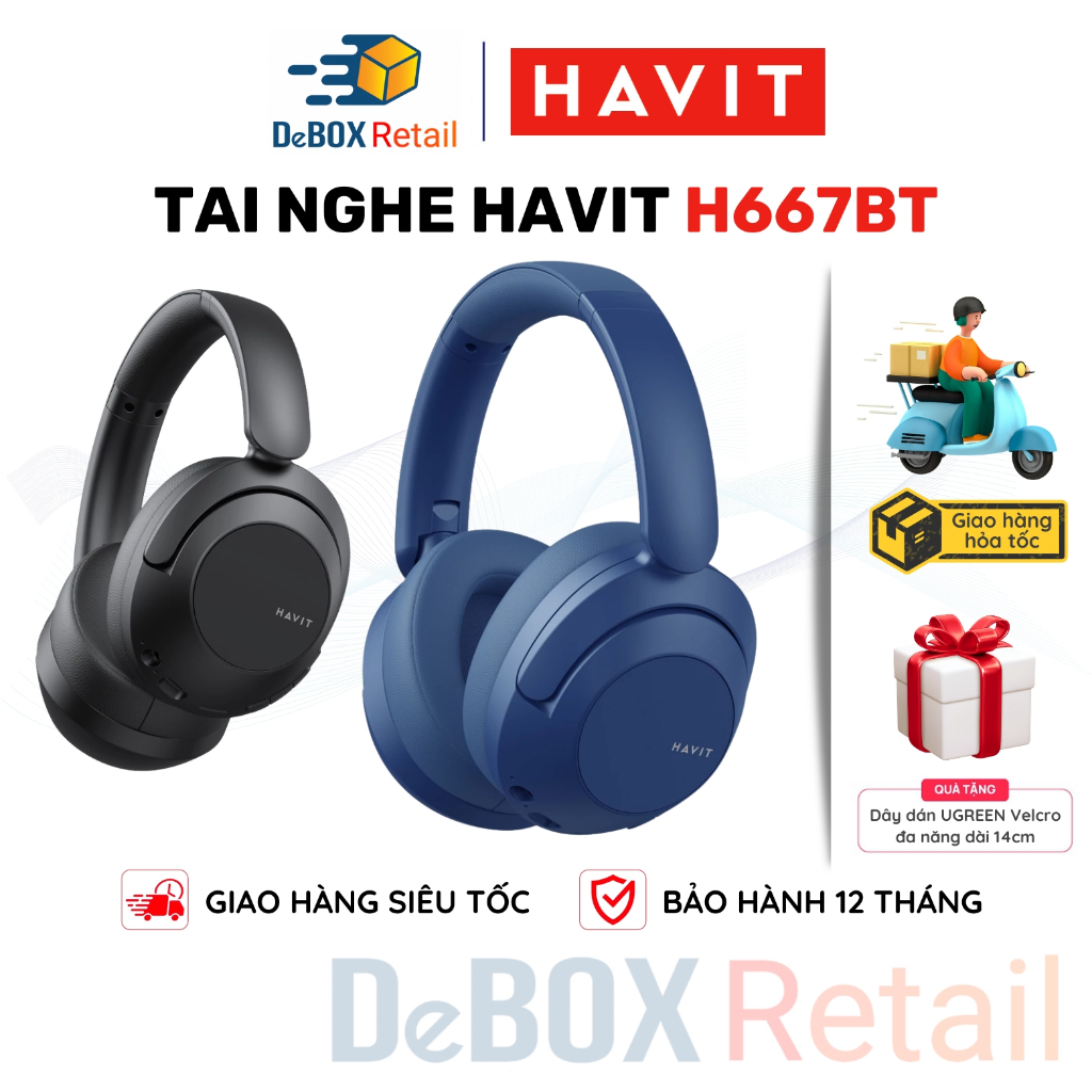 Tai nghe Bluetooth Headphone Havit H667BT | Pin 20 tiếng | Kết Nối 2 Thiết Bị | Siêu Nhẹ BT 5.3 - Hà