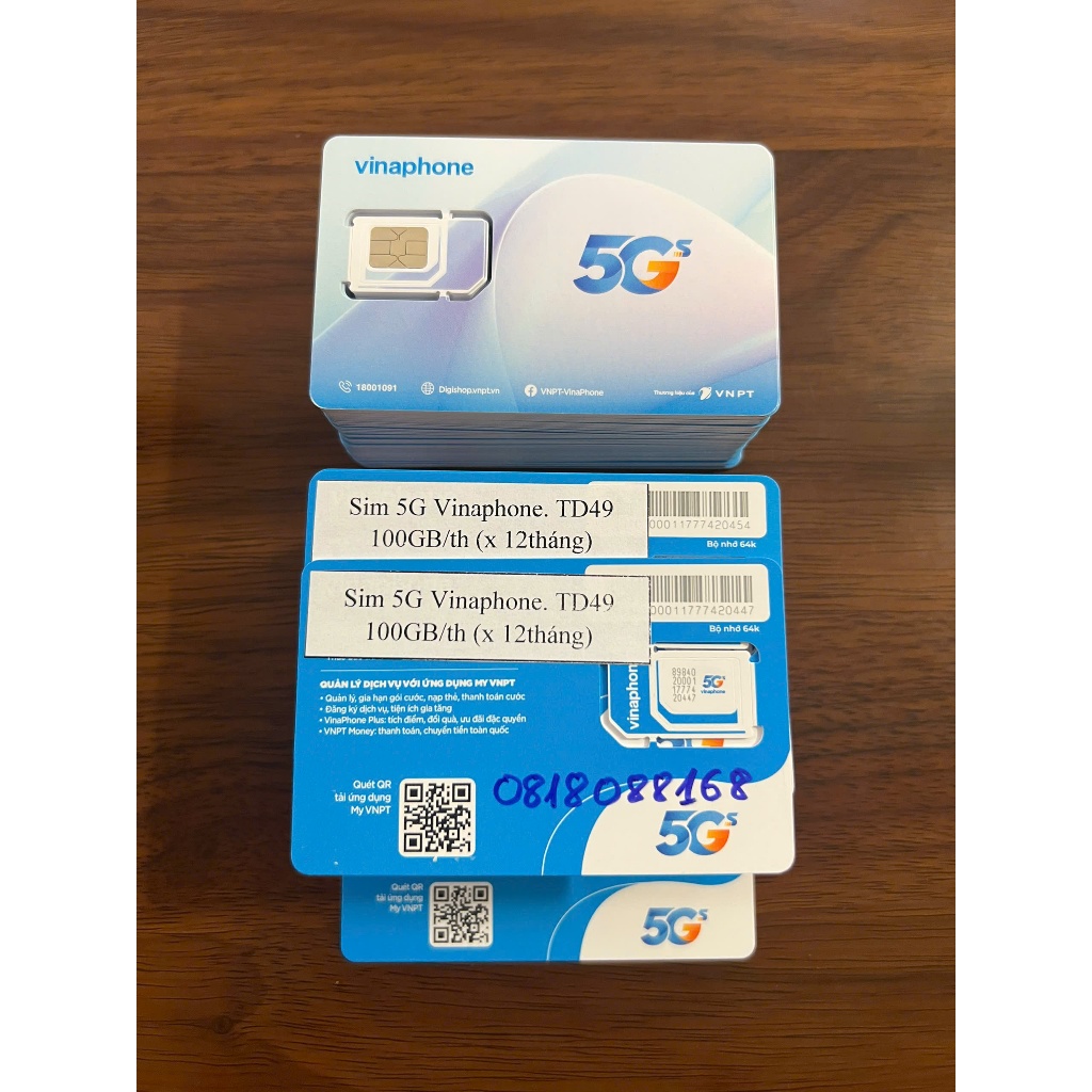 Sim 5G Vinaphone 12TD49 (2025), 100GB/tháng, trọn gói 12 tháng, Sim chưa kích hoạt, Bảo hành 12Thang