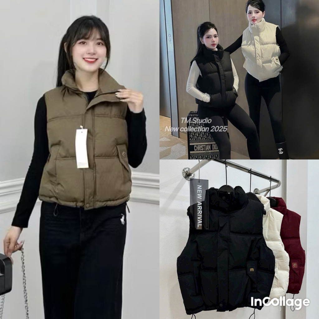Áo gile phao nữ logo chữ M,hàng tráng trần 3 lớp dày ấm phù hợp với nhiều lứa tuổi - Halinh Shop-Hàn