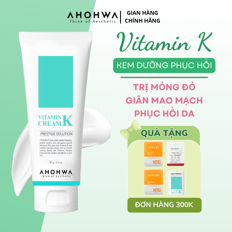 Kem dưỡng phục hồi Ahohwa Vitamin K Cream - Phục hồi da mỏng đỏ, giãn mao mạch, làm dịu da sau mụn
