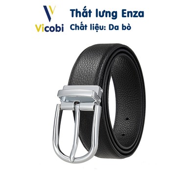 Dây thắt lưng nam Da Bò Enza Vicobi TLB3B Bạc, dây nịt khóa xỏ kim bản 3,3cm