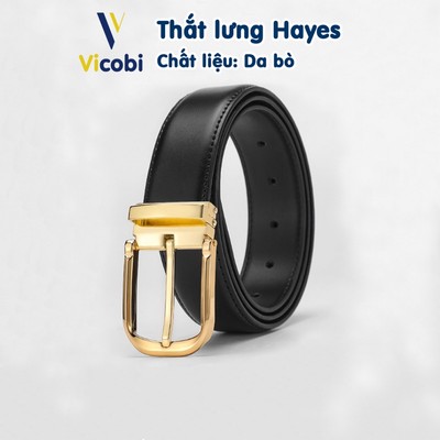 Dây thắt lưng nam Da Bò Vicobi TLB1V Vàng, dây nịt khóa kim bản 3,3cm