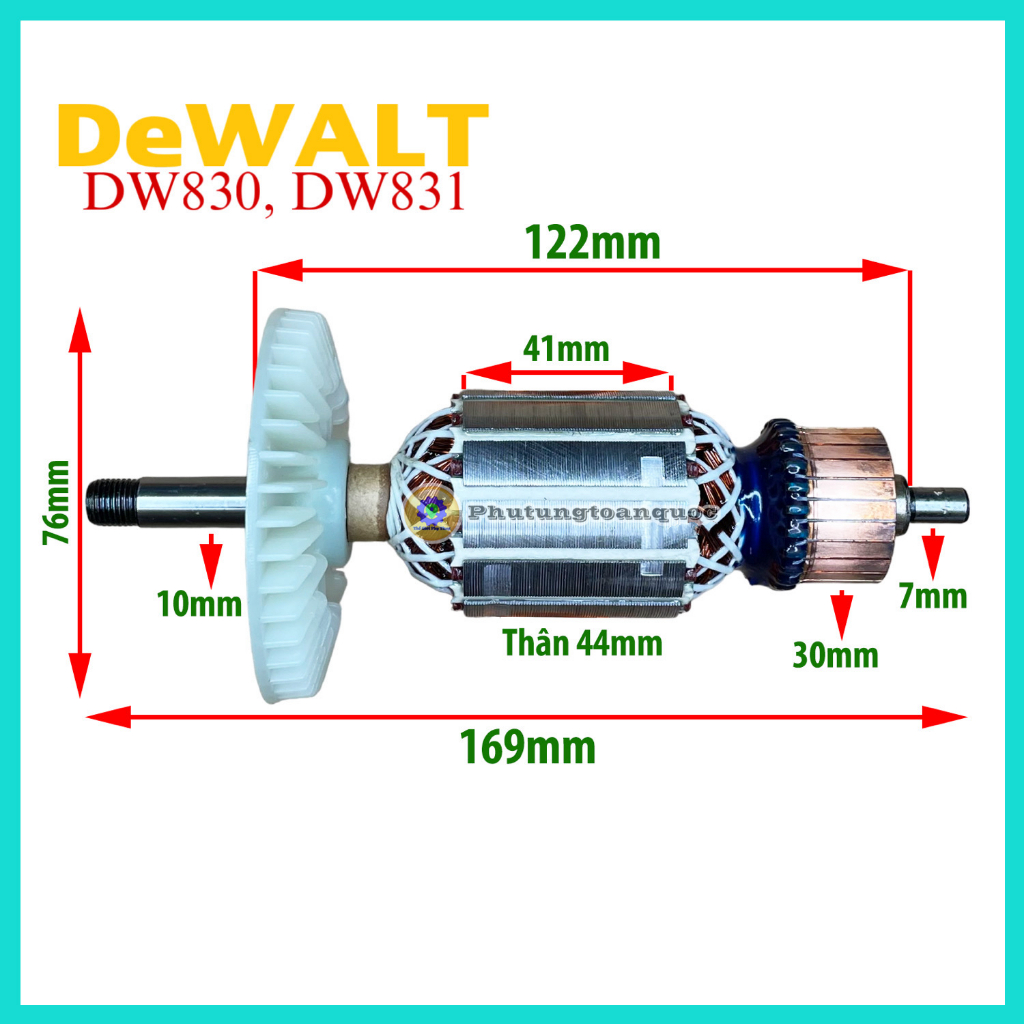 Rotor (Ruột) Máy Mài Góc Lưỡi 125mm DeWALT DW830, DW831 Thân 44mm - Ruột Máy Quấn 100% Dây Đồng