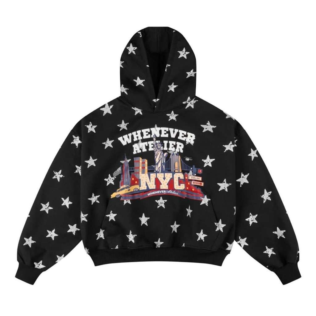WHENEVER Áo Hoodie Whenever Star Girl Hoodie Vải Nỉ Bông Form Boxy Brand Unisex / NAVY