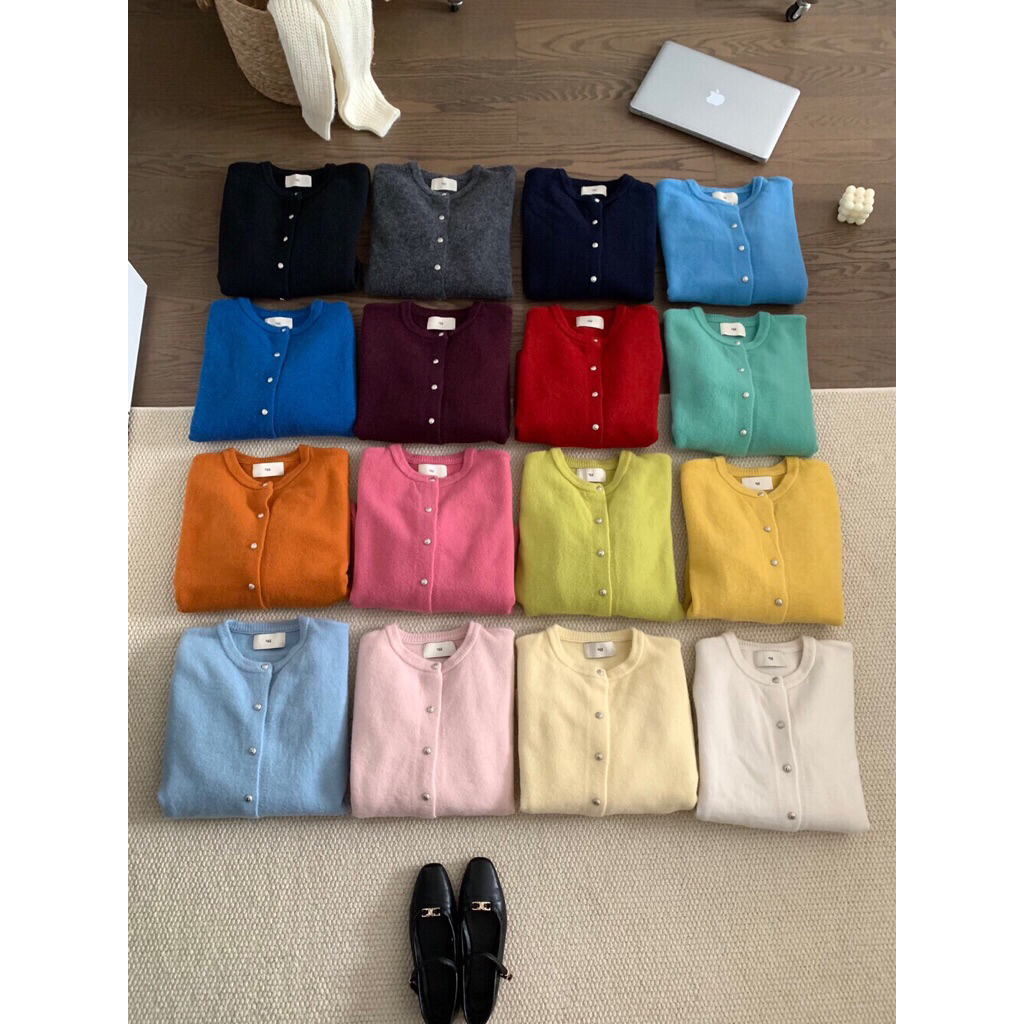 𝟏𝟎𝟗𝐜𝐦 Áo cardigan Egg cổ tròn phối cúc bạc thu đông