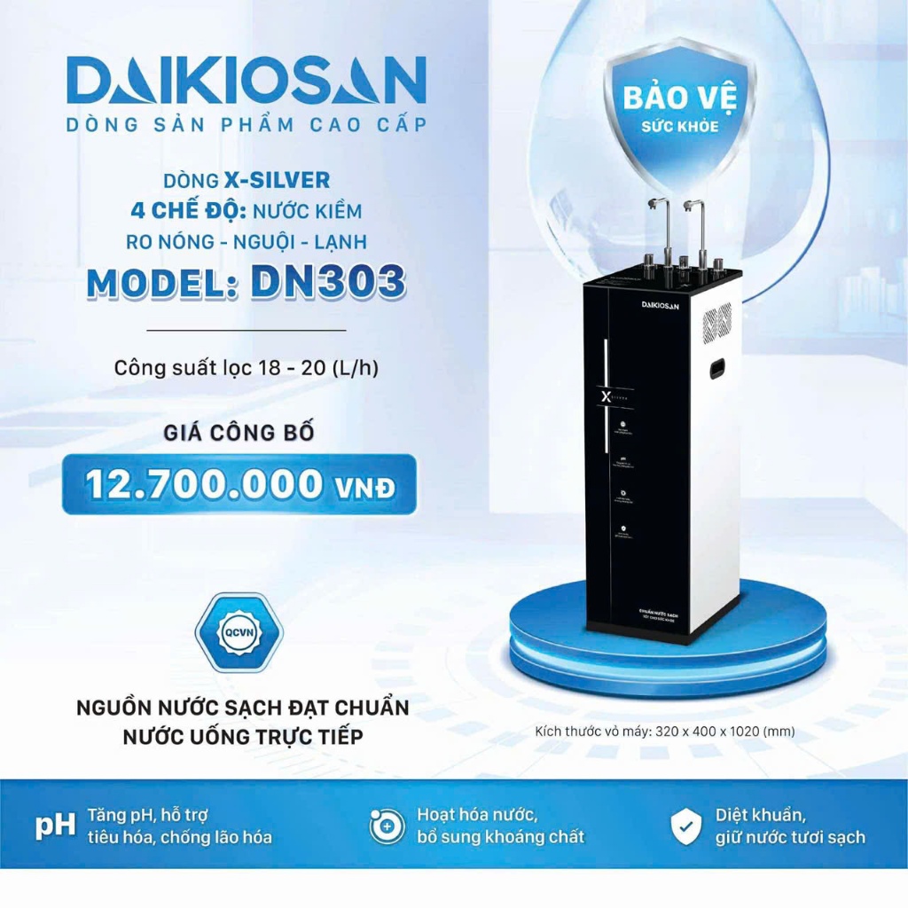Máy lọc nước RO X-SILVER nóng nguội lạnh Daikiosan DN303– Công Nghệ 10 Cấp Lọc