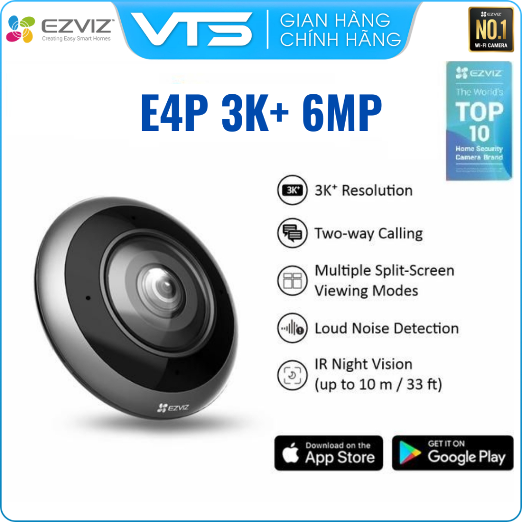 Camera Wifi Mắt Cá EZVIZ E4P 6MP 3K+ Chính Hãng - Quan Sát Toàn Cảnh, Đàm Thoại 2 Chiều, Hồng Ngoại 