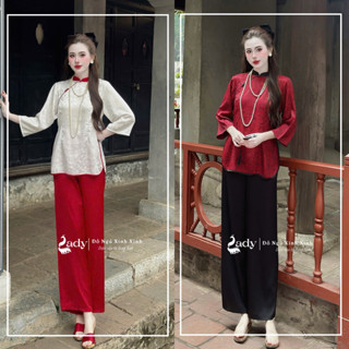  Pháp Phục Nữ Áo Gấm Dài Tay Quần Lụa Lạnh Trang Phục Đi Lễ Đi Chùa Mặc Tết 2026 Sang Trọng 