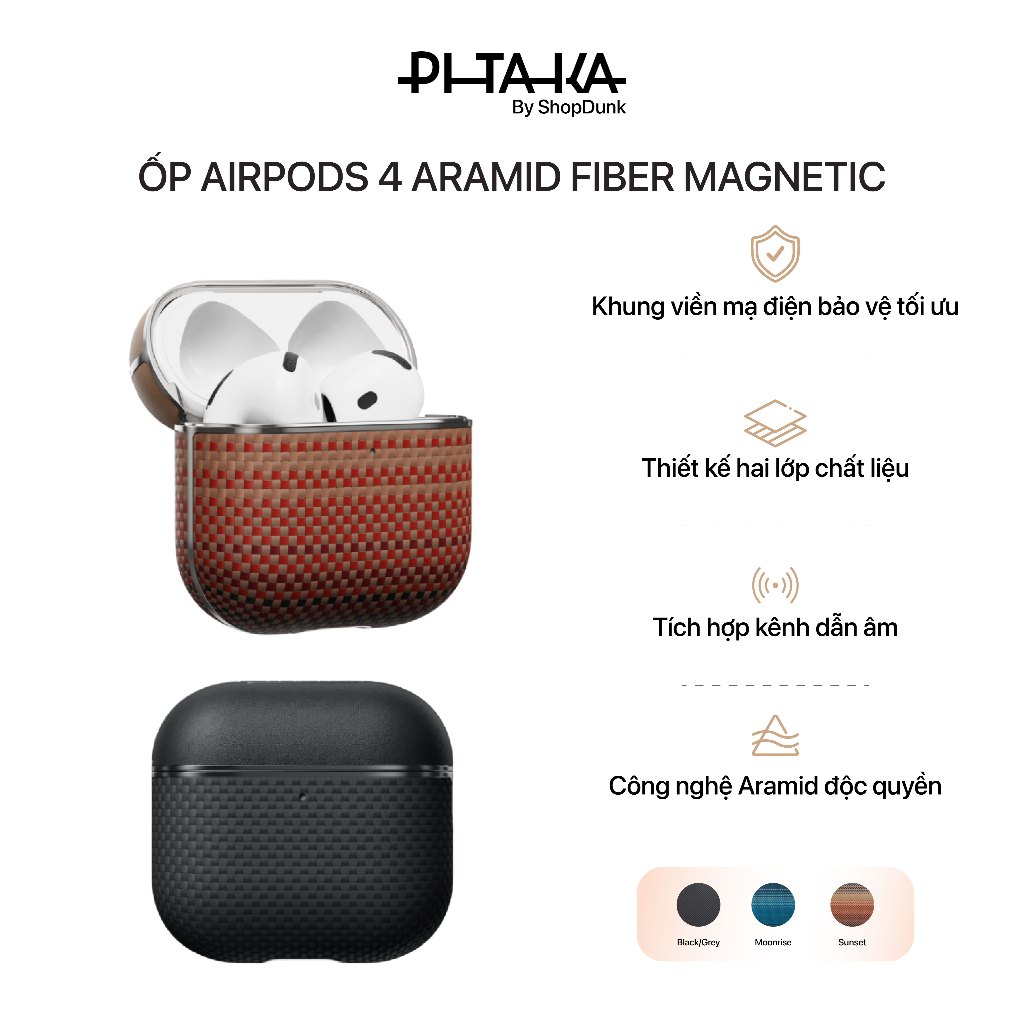 [AirPods 4] Ốp Pitaka Aramid Fiber Magnetic bảo vệ tai nghe chống trầy xước