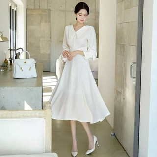 Đầm cổ vest tay dài nút bọc 2 màu, váy dự tiệc xuongvnxk (kèm hình thật)