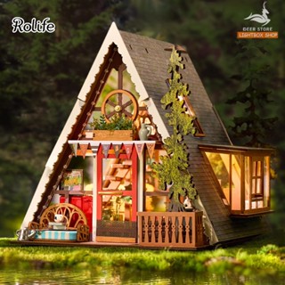  Rolife A FRAME CABIN | Mô hình nhà tự lắp ráp Robotime Căn Nhà Gỗ Giữa Rừng Xanh. DG181 Có Đèn LED 