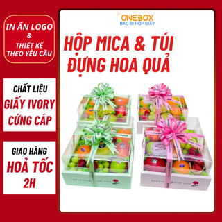 Combo Hộp Giấy Mica Hình Vuông 27x27x10cm Đựng Hoa Quả, Trái Cây Làm Quà Biếu Tặng, Kèm Túi Đựng Có Quai Xách Tiện Lợi