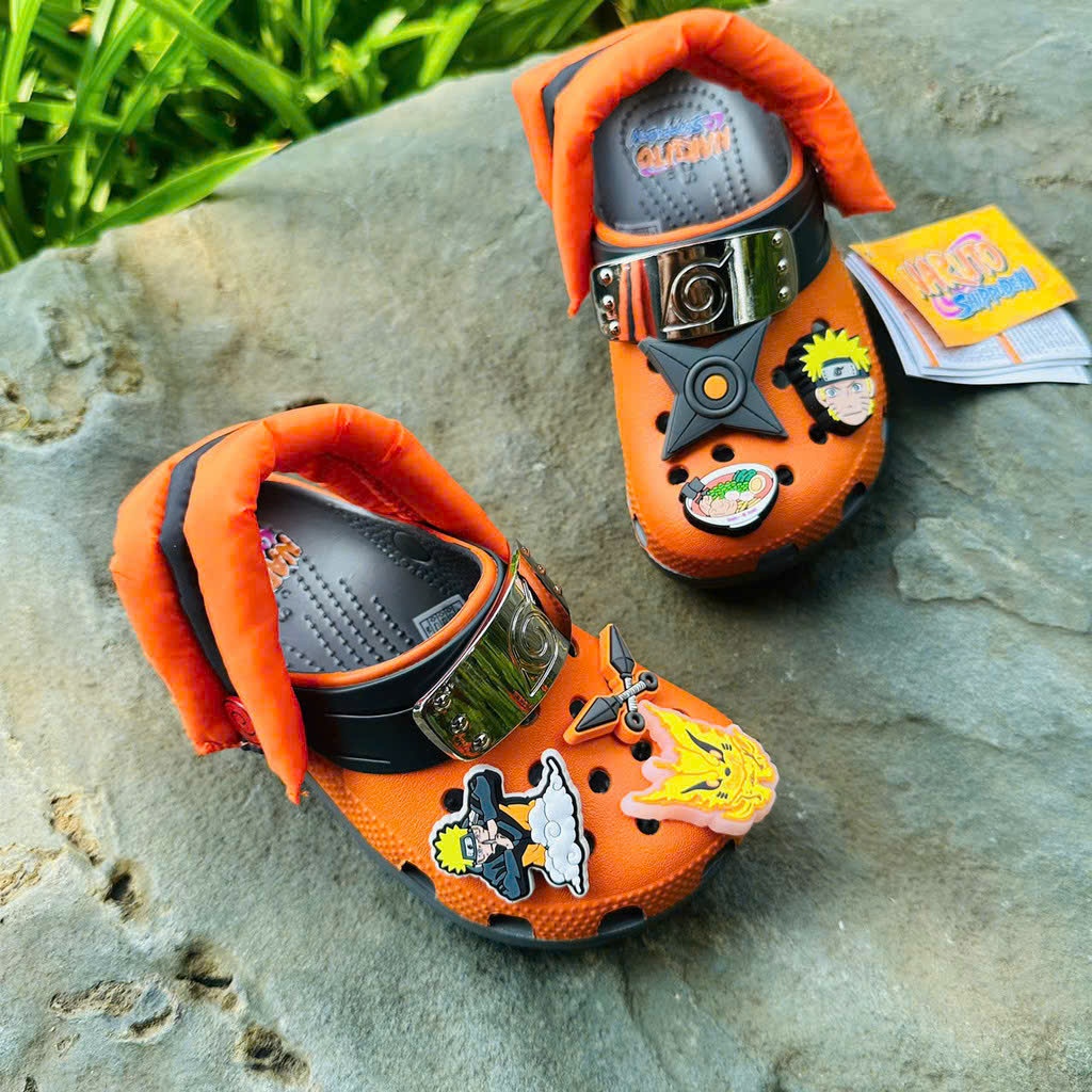 Dép_crocs Naruto Graphite màu cam cực ngầu