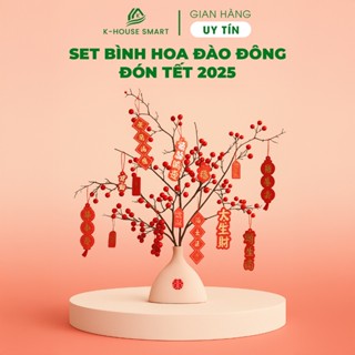  Bình hoa giả đào đông cao cấp trang trí decor phòng khách Tết 2025 set hoa và bình tài lộc 