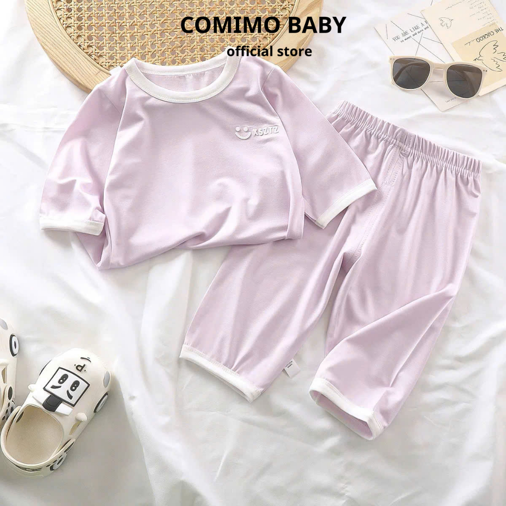 Bộ Dài Tay Thun Lạnh COMIMO BABY Họa tiết in mặt cười Cho Bé, Bộ quần áo dài tay cho bé trai bé gái từ 5-18kg