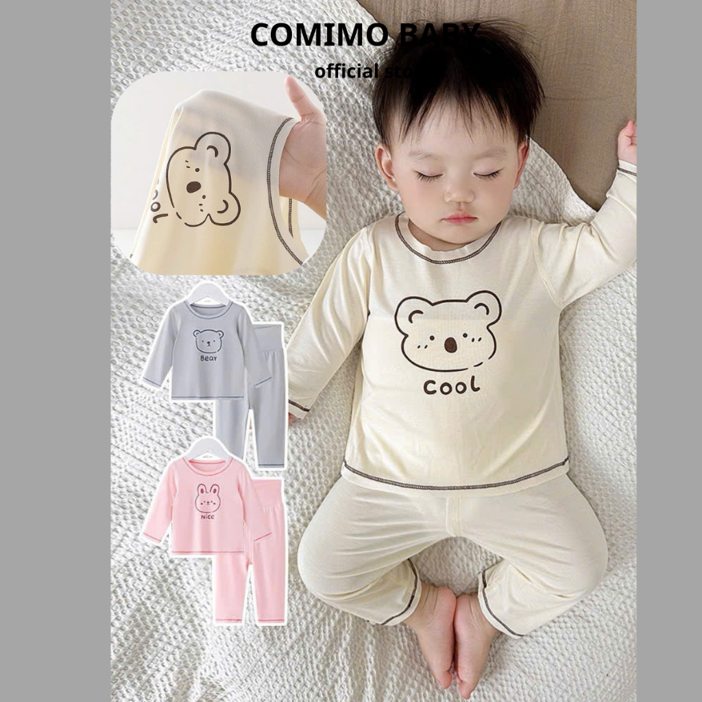 Bộ dài tay thun lạnh cho bé COMIMO BABY, Bộ quần áo dài tay cho bé trai bé gái 5-18kg