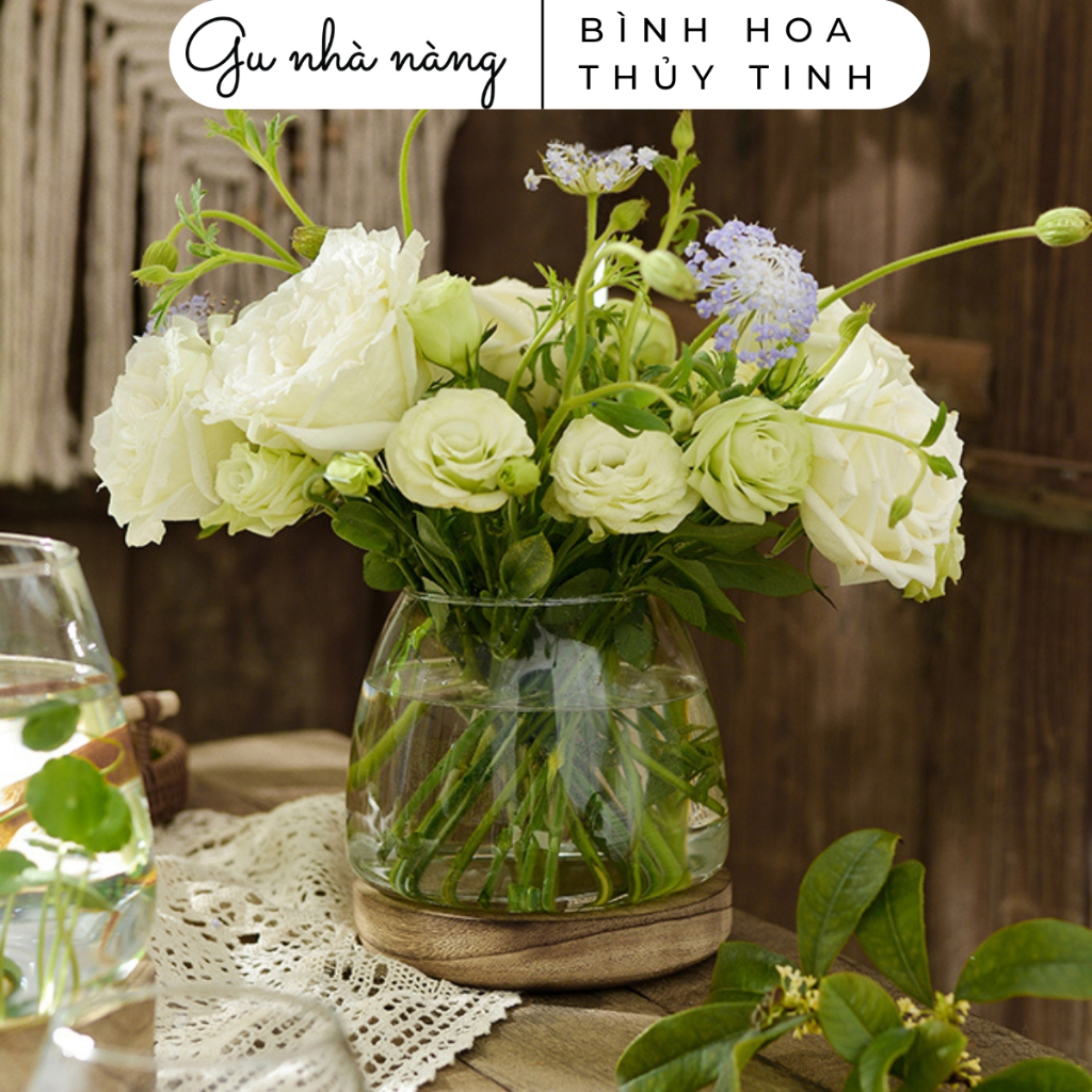 Lọ hoa thủy tinh bầu cắm hoa, chậu nuôi cá Gu Nhà Nàng BT072 trang trí nhà cửa và decor phòng khách