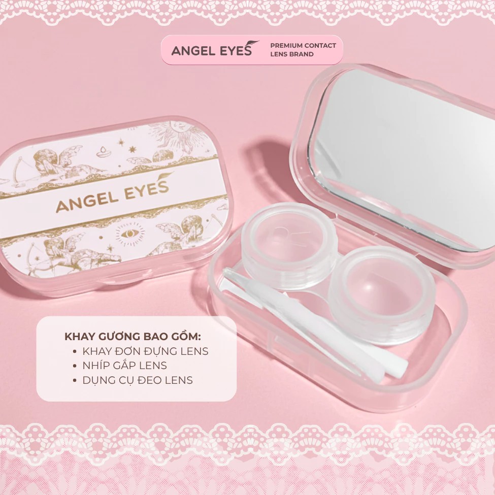 [GIÁ TỐT] Khay đựng lens có gương Angel Eyes kèm bộ dụng cụ đeo lens (nhíp gắp lens, que đeo lens)