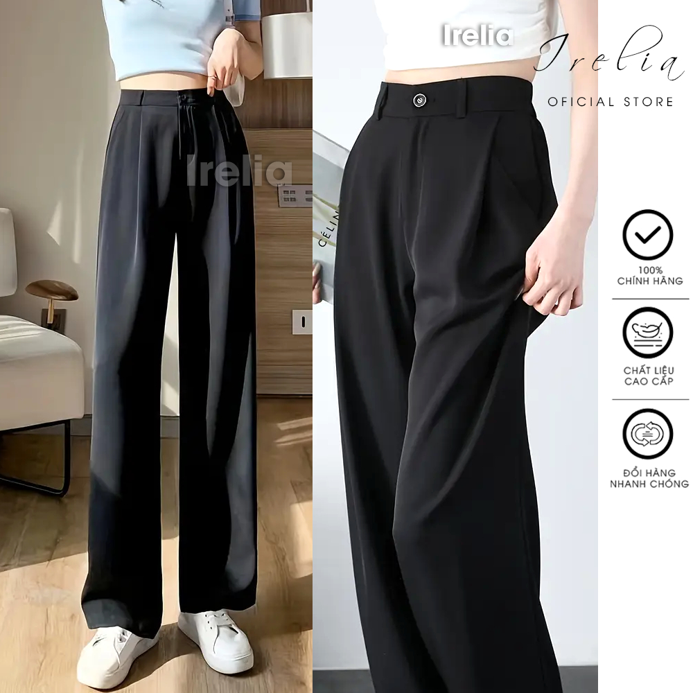 Quần Nữ Ống Rộng - Quần Nữ Lưng Cao Ống Suông Irelia 1 Khuy Vải Xuất Hàn