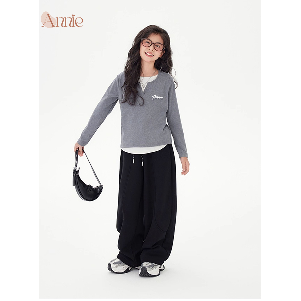Quần Nỉ Bé Gái Annie Baby Ống Rộng Dáng Suông Nỉ 2 Da Mềm Mịn Giữ Ấm Đi Học Đi Chơi QD25004