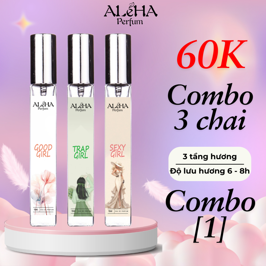 Combo 3 chai nước hoa nữ Aleha nữ tính thanh lịch, cá tính trẻ trung, cổ điển quyến rũ dạng xịt thơm 10ml - Combo 1