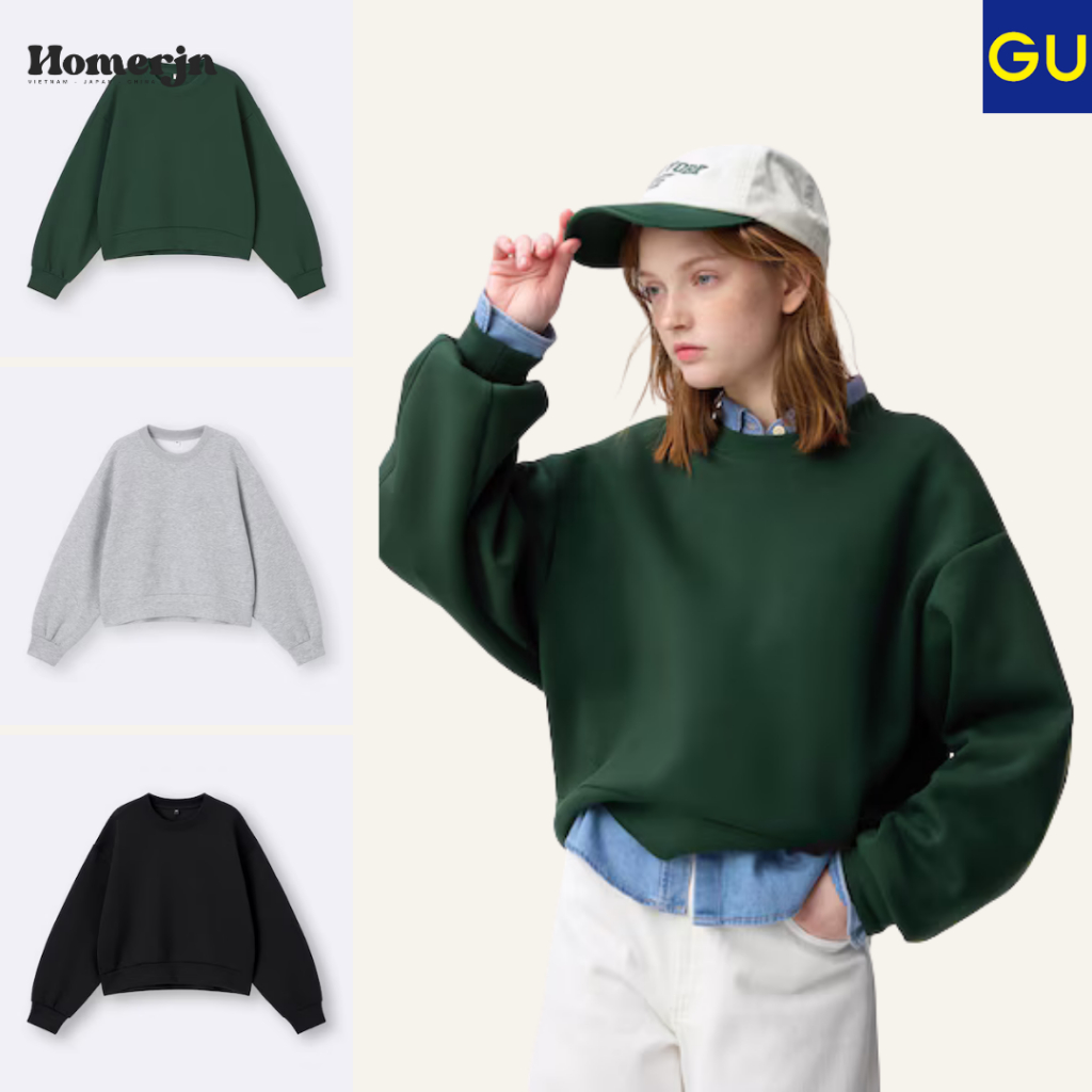 [GU JAPAN] Áo nỉ phồng tay dài GU Puff Sweat Pullover - Nội Địa Nhật