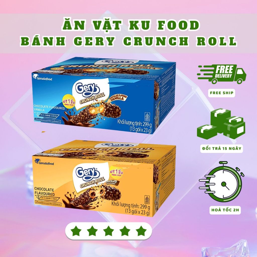 Bánh cuộn phủ socola Gery Crunch Roll - Bánh Cuộn Gery Nhân Socola - Bánh Quy Gery