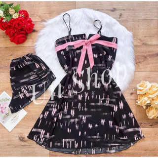  Váy ngủ Lụa 2 dây  phối nơ dễ thương freesize 40kg-75kg 