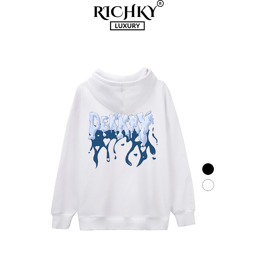 Áo Hoodie Richky Luxury Premium Nỉ Dekkry Tan Chảy Lửa Xanh Frozen Flow Blue Flame