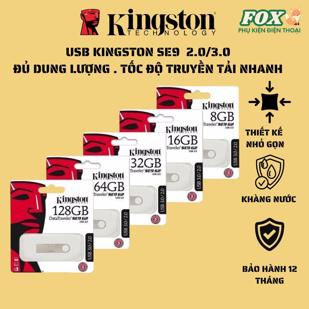 Usb Kingston 3.0/2.0 128gb/ 64gb/ 32gb/ 16gb/ 8gb/ 4gb /2gb thiết kế nhỏ gọn,vỏ kim loại,chống nước