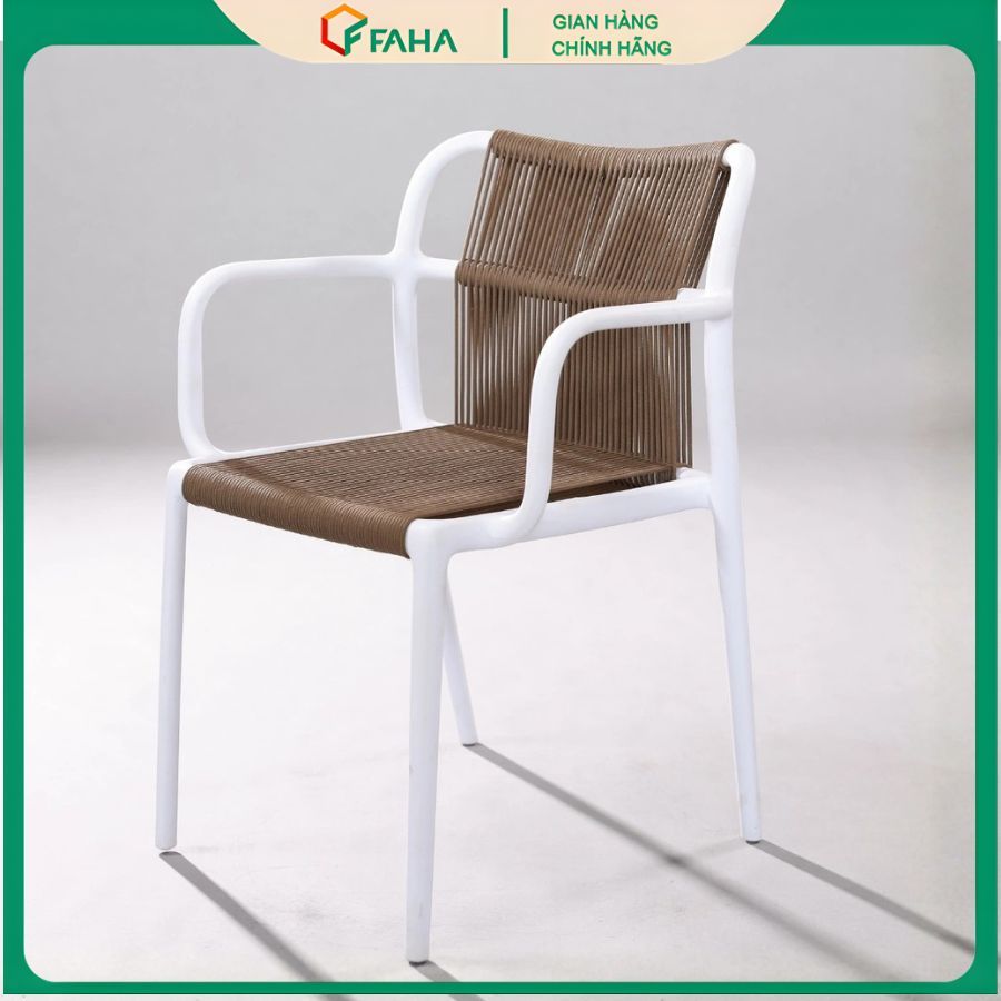 Ghế Cafe Khung Nhựa Có Tay Đan Dây - Thoáng Mát, Thanh Lịch Cho Cafe, Sân Vườn & Nhà Hàng 81x52x45cm