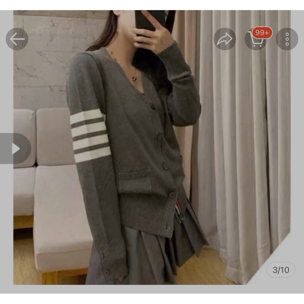 Khoác candigan ba sọc tay chất tăm gân xám tiêu