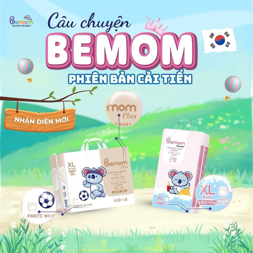 Tã Bỉm Hàn quốc Bemom SUMMER, Bemom PLUS siêu mỏng mềm, thấm hút tốt đủ size cho bé